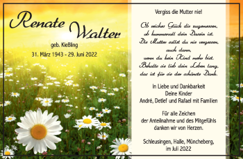 Traueranzeige von Renate Walter von Südthüringer Presse