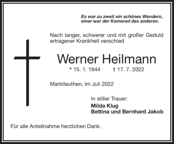 Traueranzeige von Werner Heilmann von Frankenpost