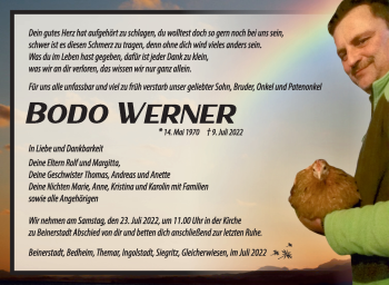 Traueranzeige von Bodo Werner von Südthüringer Presse
