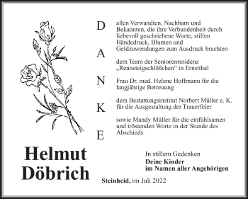 Traueranzeige von Helmut Döbrich von Südthüringer Presse