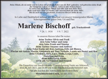 Traueranzeige von Marlene Bischoff von Südthüringer Presse