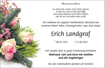 Traueranzeige von Erich Landgraf von Frankenpost