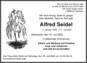Traueranzeige von Alfred Seidel von Frankenpost