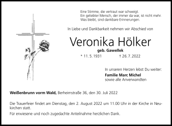 Traueranzeige von Veronka Hölker von Neue Presse Coburg