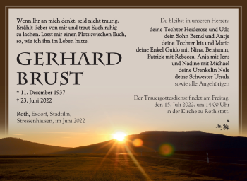 Traueranzeige von GerhardGerhard BrustBrust von Südthüringer Presse