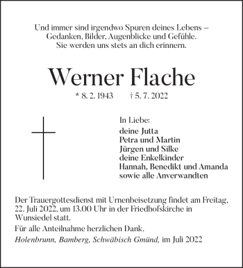 Traueranzeige von Werner Flache von Frankenpost