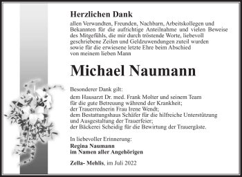 Traueranzeige von Michael Naumann von Südthüringer Presse