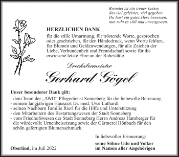 Traueranzeige von Gerhard Gögel von Südthüringer Presse
