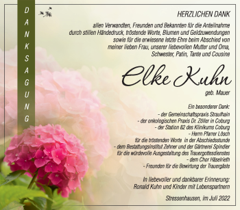 Traueranzeige von Elke Kuhn von Südthüringer Presse