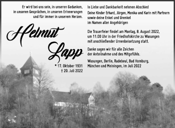 Traueranzeige von Helmut Lapp von Südthüringer Presse