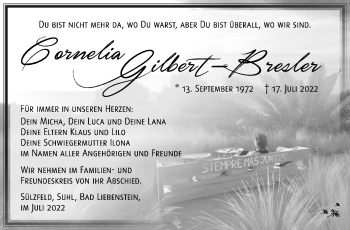 Traueranzeige von Cornelia Gilbert-Bresler von Südthüringer Presse