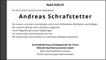 Traueranzeige von Andreas Schrafstetter von Neue Presse Coburg