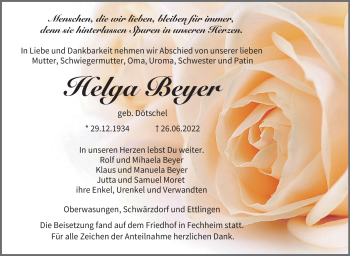 Traueranzeige von Helga Beyer von Neue Presse Coburg