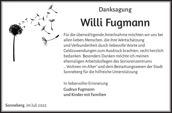 Traueranzeige von Willi Fugmann von Südthüringer Presse