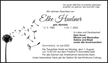 Traueranzeige von Elke Huebner von Neue Presse Coburg