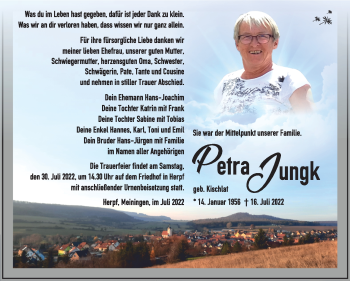 Traueranzeige von Petra Jungk von Südthüringer Presse