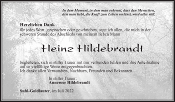 Traueranzeige von Heinz Hildebrandt von Südthüringer Presse