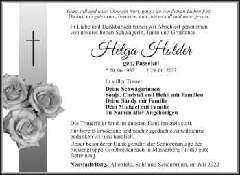Traueranzeige von Helga Holder von Südthüringer Presse