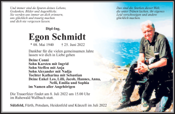Traueranzeige von Egon Schmidt von Südthüringer Presse