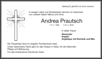 Traueranzeige von Andrea Prautsch von Frankenpost
