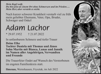 Traueranzeige von Adam Lachor von Südthüringer Presse
