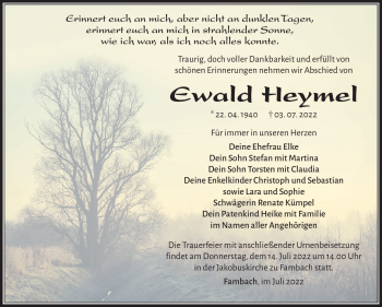 Traueranzeige von Ewald Heymel von Südthüringer Presse
