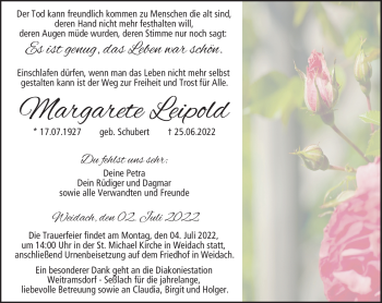 Traueranzeige von Margarete Leipold von Neue Presse Coburg