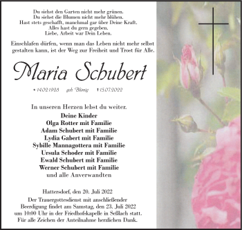 Traueranzeige von Maria Schubert von Neue Presse Coburg