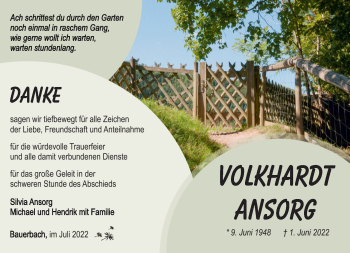 Traueranzeige von Volkhardt Ansorg von Südthüringer Presse