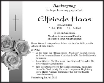 Traueranzeige von Elfriede Haas von Südthüringer Presse