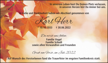 Traueranzeige von Karl Herr von Neue Presse Coburg