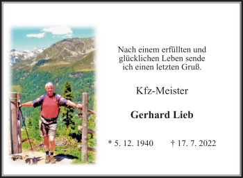 Traueranzeige von Gerhard Lieb von Südthüringer Presse