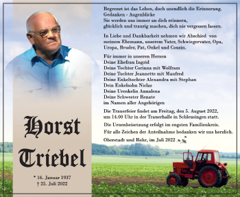 Traueranzeige von Horst Triebel von Südthüringer Presse