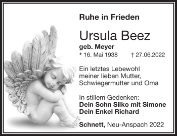 Traueranzeige von Ursula Beez von Südthüringer Presse