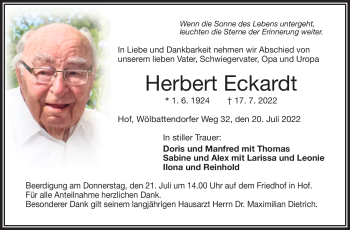 Traueranzeige von Herbert Eckardt von Frankenpost