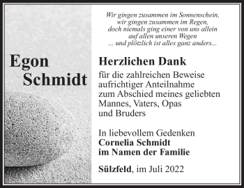 Traueranzeige von Egon Schmidt von Südthüringer Presse