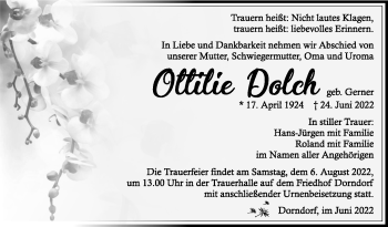 Traueranzeige von ottilie Dolch von Südthüringer Presse