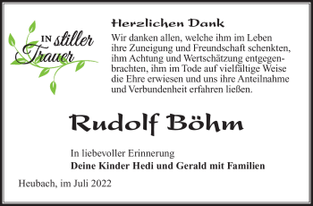Traueranzeige von Rudolf Böhm von Südthüringer Presse