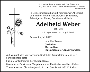 Traueranzeige von Adelheid Weber von Frankenpost