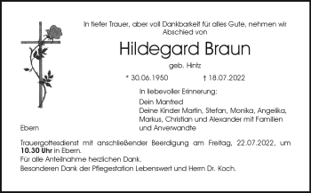 Traueranzeige von Hildegard Braun von Neue Presse Coburg