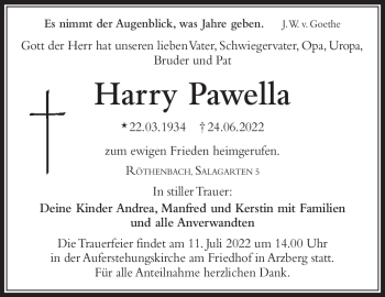 Traueranzeige von Harry Pawella von Frankenpost