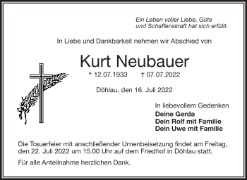 Traueranzeige von Kurt Neubauer von Frankenpost