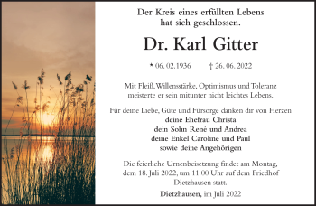 Traueranzeige von Karl Gitter von Südthüringer Presse