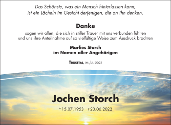 Traueranzeige von Jochen Storch von Südthüringer Presse