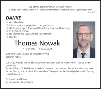 Traueranzeige von Thomas Nowak von Neue Presse Coburg