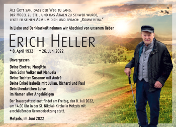 Traueranzeige von Erich Heller von Südthüringer Presse