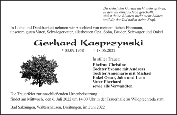 Traueranzeige von Gerhard Kasprzynski von Südthüringer Presse