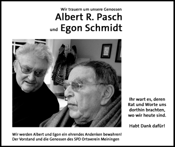 Traueranzeige von EgonAlbert SchmidtPasch von Südthüringer Presse