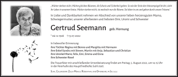 Traueranzeige von Gertrud Seemann von Südthüringer Presse
