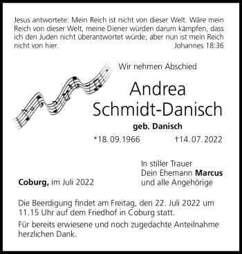 Traueranzeige von Andrea Schmidt-Danisch von Neue Presse Coburg